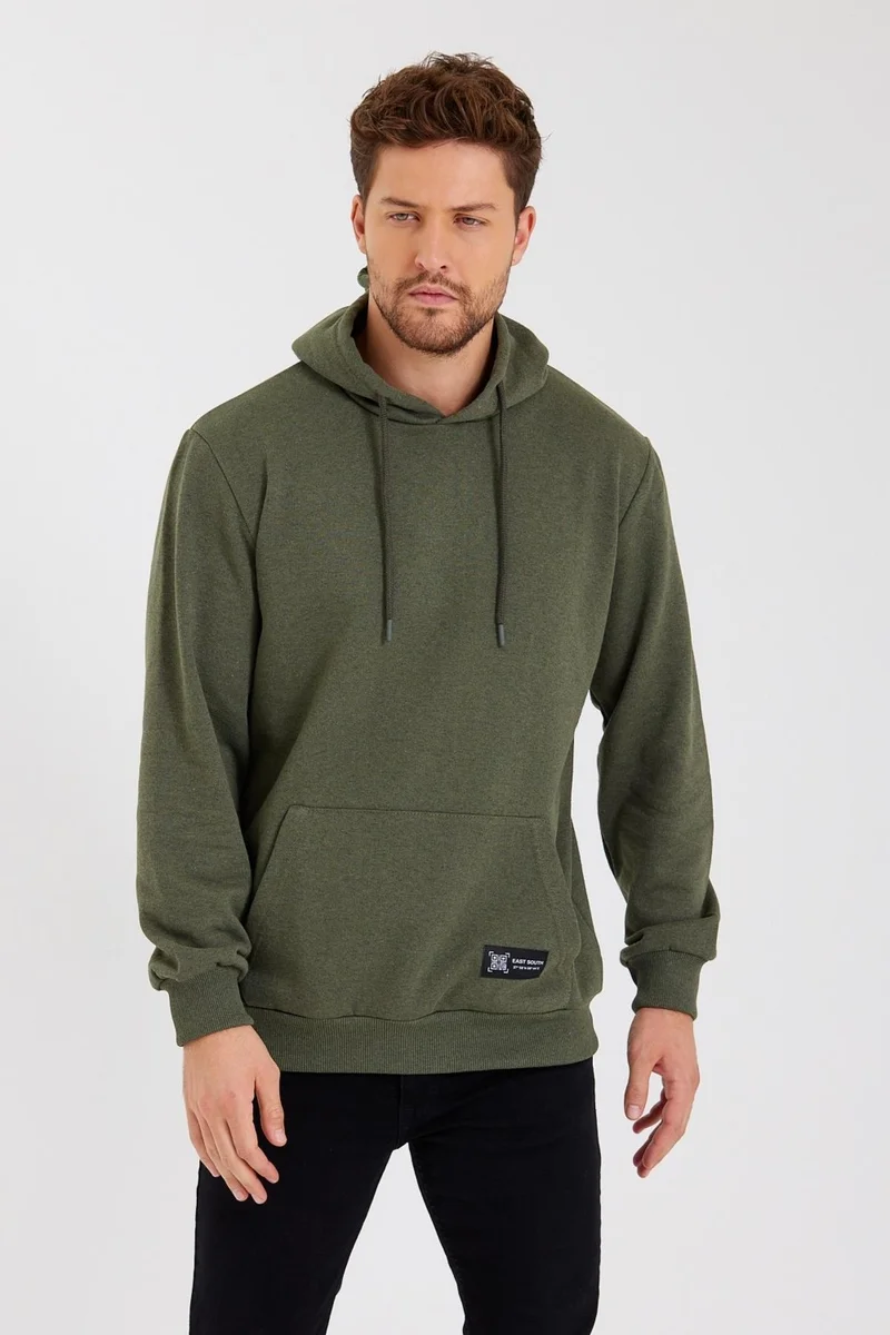 mmetalic Khaki Kangaroo Pocket Hooded Men's Cotton Sweatshirt
