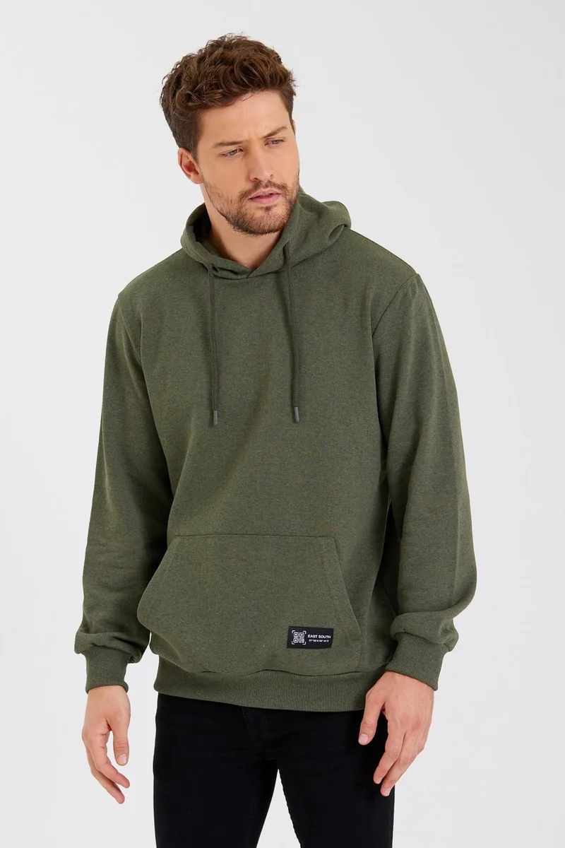 mmetalic Khaki Kangaroo Pocket Hooded Men's Cotton Sweatshirt
