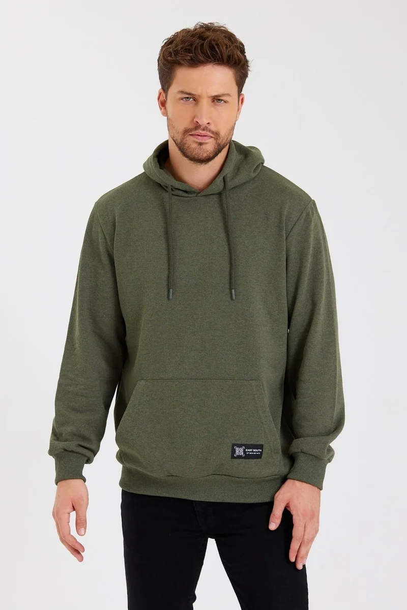 mmetalic Khaki Kangaroo Pocket Hooded Men's Cotton Sweatshirt