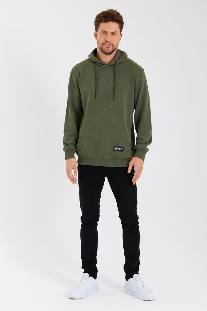 mmetalic Khaki Kangaroo Pocket Hooded Men's Cotton Sweatshirt
