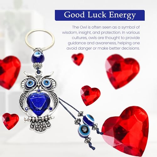 LUCKBOOSTIUM Owl Evil Eye Protection Amulet - Evil Eye Keychain with Blue Crystal Beads, Sign of Good Fortune & Blessing - Car Rear View Mirror Accessories, Home and Office Decor, Bag & Purse Charm - Image 5