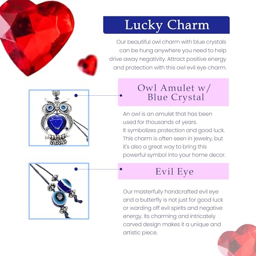 LUCKBOOSTIUM Owl Evil Eye Protection Amulet - Evil Eye Keychain with Blue Crystal Beads, Sign of Good Fortune & Blessing - Car Rear View Mirror Accessories, Home and Office Decor, Bag & Purse Charm - Image 3