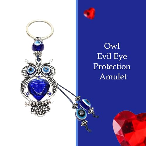 LUCKBOOSTIUM Owl Evil Eye Protection Amulet - Evil Eye Keychain with Blue Crystal Beads, Sign of Good Fortune & Blessing - Car Rear View Mirror Accessories, Home and Office Decor, Bag & Purse Charm - Image 2