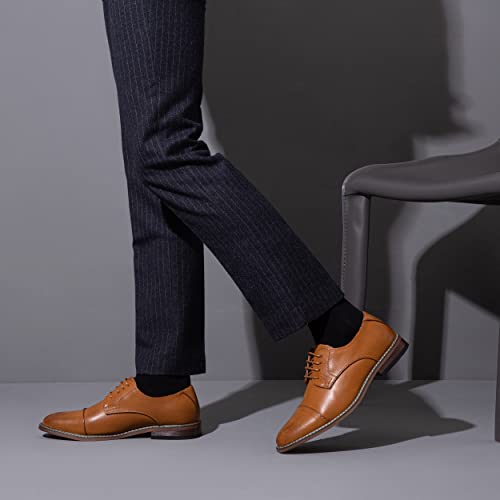 Vostey Men's Brown Dress Oxford Shoes - Casual & Formal Business Derby Shoes (BMY703 Yellow Brown 10.5) - Image 4