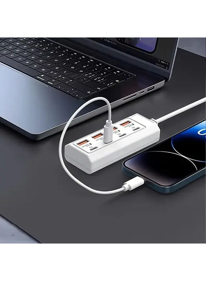 شاحن الحائط بمنفذ USB 8 منافذ 25 واط شحن سريع 4 منافذ USB-A و 4 منافذ Type-C PD شحن متزامن للابتوب والتابلت والأجهزة الذكية - Image 3
