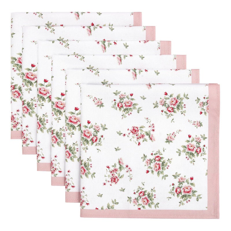 Arquiel Pink Floral Rose Print Cloth Napkins 100% Cotton  18"" X 18"" Dinner Napkins Cloth Set  Washable Napkins For Home  Kitchen  Dinner  Party  Wedding  Cocktail  Set Of 6 - Image 1