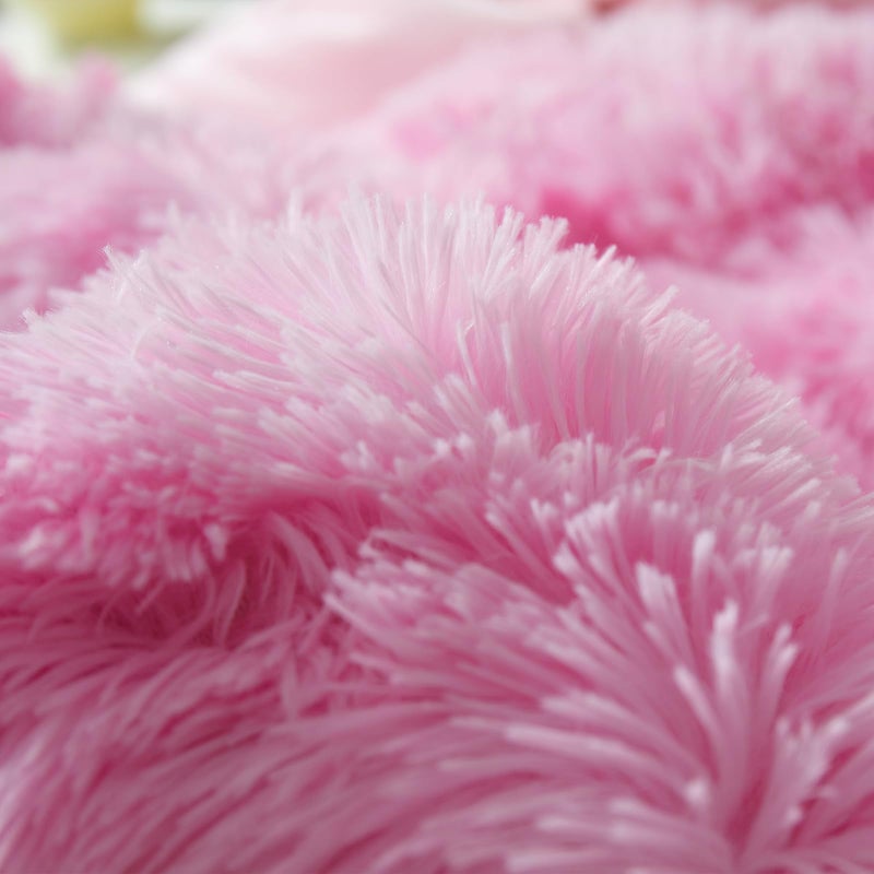 Wajade Faux Fur Plush Pink Comforter Set Fluffy Fuzzy Shaggy Bedding Set - 3PC King Size Microfiber Soft Warm Quilt Set - Image 5