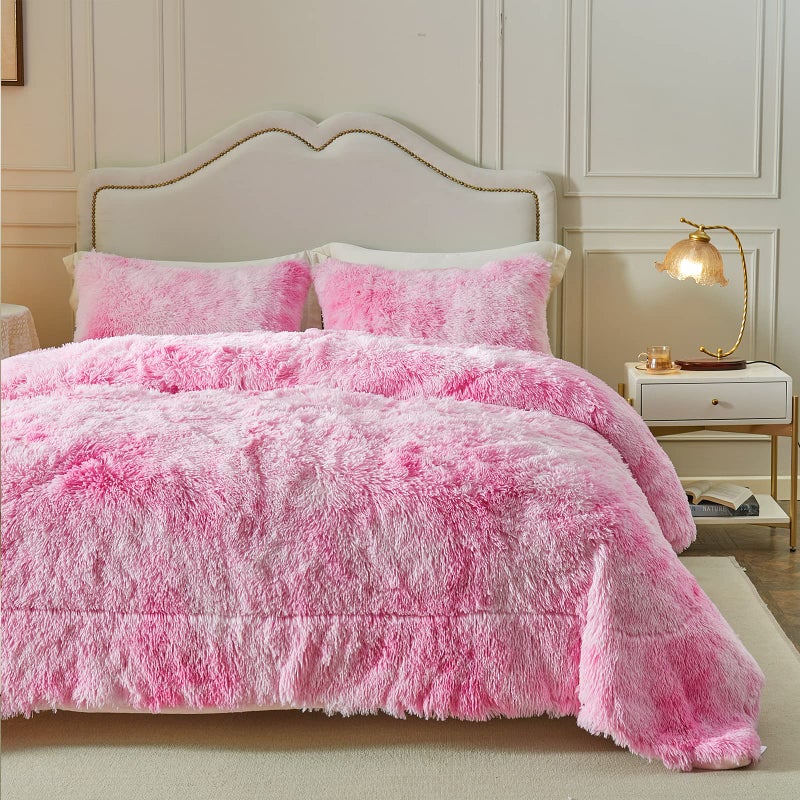 Wajade Faux Fur Plush Pink Comforter Set Fluffy Fuzzy Shaggy Bedding Set - 3PC King Size Microfiber Soft Warm Quilt Set - Image 3