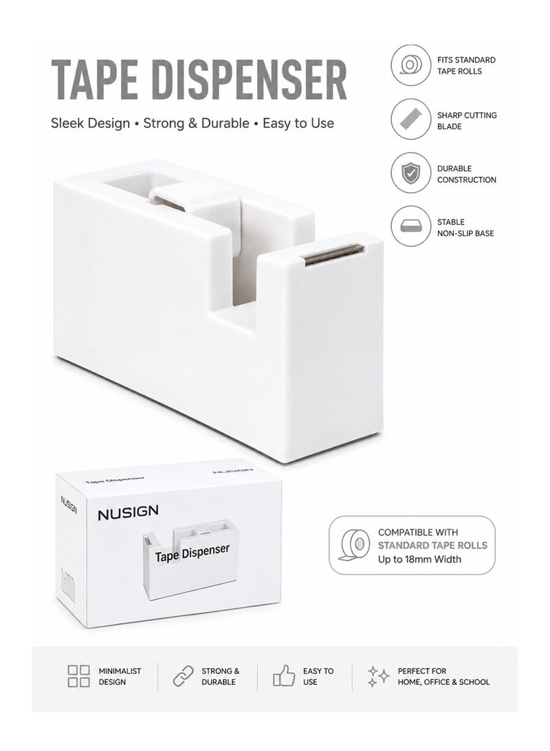 NUSIGN 1-Piece Tape Dispenser For Tapes Upto 18mm White - Image 1