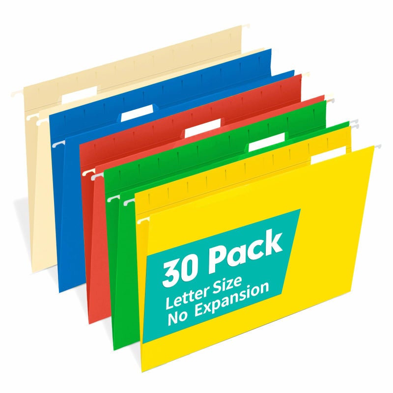 HERKKA Hanging File Folders, 30 Pack Letter Size Reinforced Hanging Folders, Designed for Bulky Files, Medical Charts, Filing Cabinet, Adjustable Tabs, Assorted Colors - Image 1