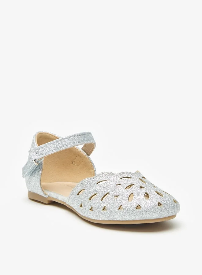 Flora Bella By Shoexpress Girls Glittery Round Toe Ballerina Shoes with Hook and Loop Closure