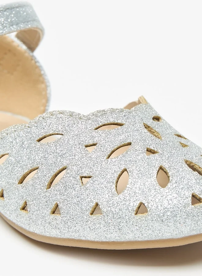 Flora Bella By Shoexpress Girls Glittery Round Toe Ballerina Shoes with Hook and Loop Closure