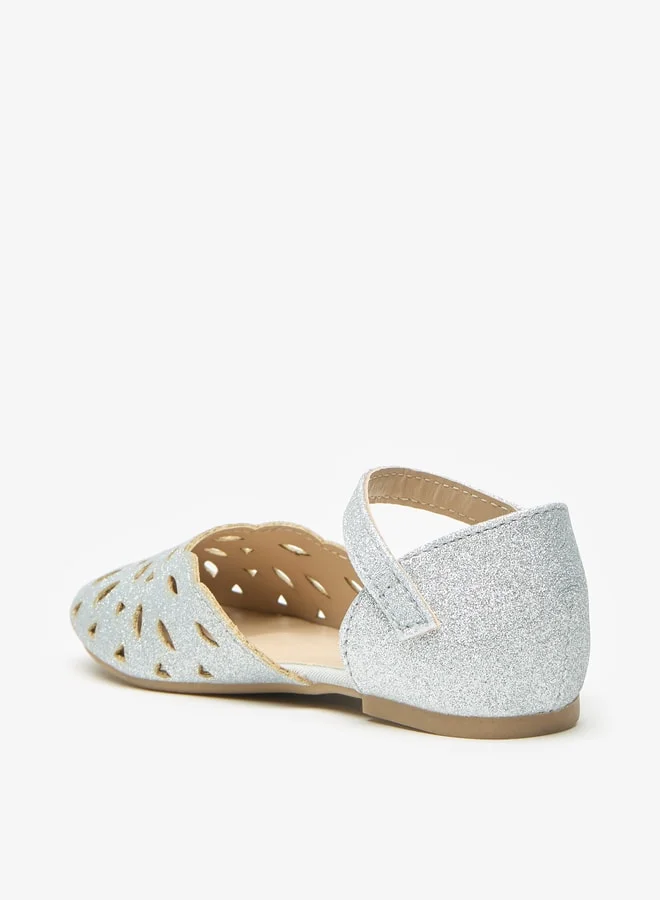 Flora Bella By Shoexpress Girls Glittery Round Toe Ballerina Shoes with Hook and Loop Closure