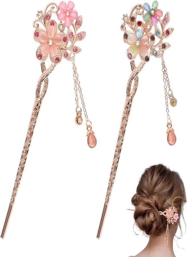 TARINI Hair Sticks for Bun, 2 Pieces New Chinese Style Hair Sticks, Vintage Hair Chopsticks with Rhinestone Pearl Flower & Tassel, (Ancient Style) Hair Pins for Women Girls DIY Hair Accessory - Image 1
