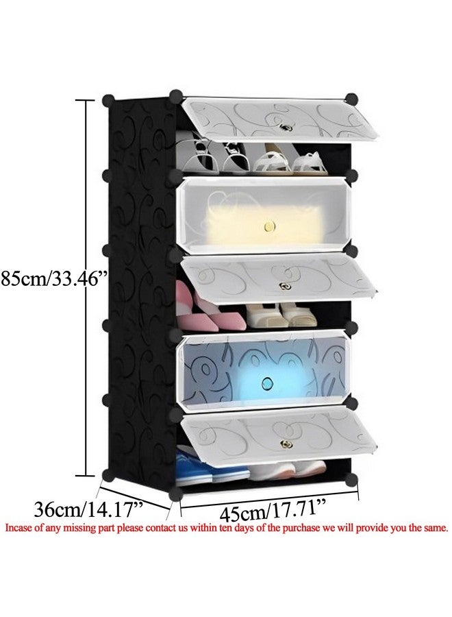 Zemic DIY Shoe Rack Plastic Shoe Rack for Home PP Plastic Shelves Household, Shoe Rack with Door Outdoor for Heels/Shoes for Entryway,Hallway,Bedroom Living Room (Black, 5-Shelf-5-Door) - Image 2