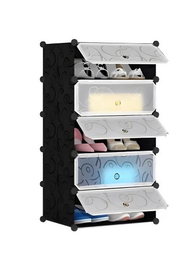 Zemic DIY Shoe Rack Plastic Shoe Rack for Home PP Plastic Shelves Household, Shoe Rack with Door Outdoor for Heels/Shoes for Entryway,Hallway,Bedroom Living Room (Black, 5-Shelf-5-Door) - Image 1