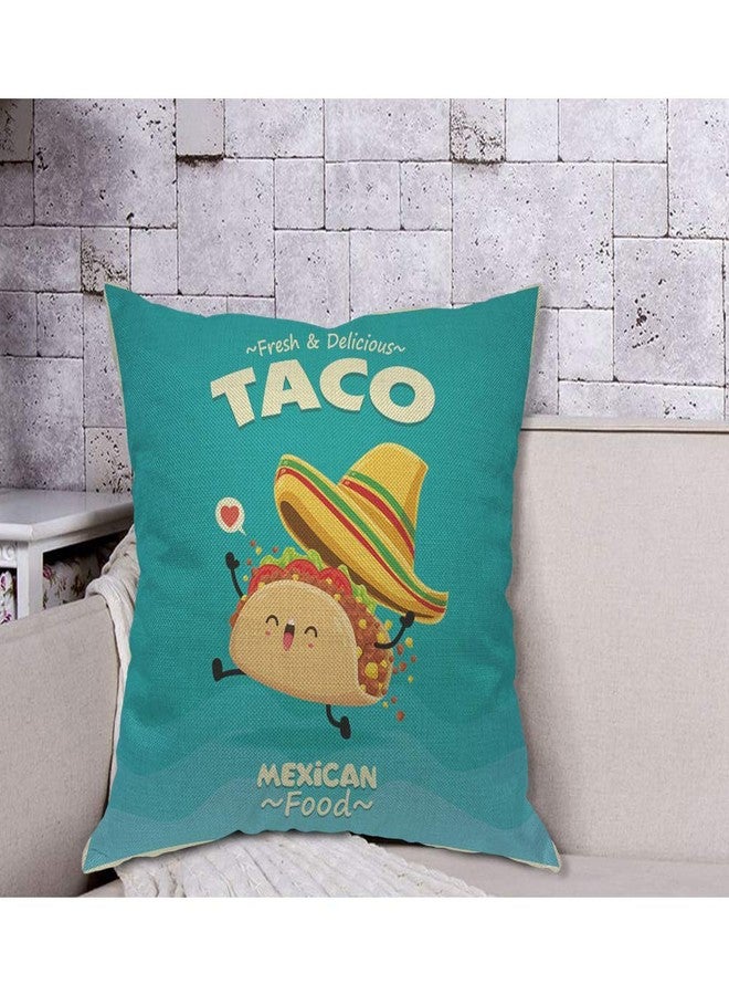 AOYEGO Mexican Food Taco Throw Pillow Cover Cute Funny Cartoon Tortilla Happy Beef Hat Pillow Case 18x18 Inch Decorative Cotton Linen Square Cushion for Home Couch Bed - Image 4