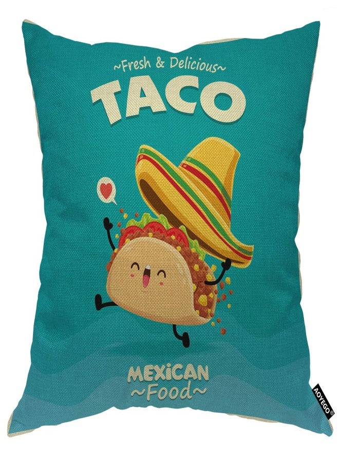 AOYEGO Mexican Food Taco Throw Pillow Cover Cute Funny Cartoon Tortilla Happy Beef Hat Pillow Case 18x18 Inch Decorative Cotton Linen Square Cushion for Home Couch Bed - Image 1