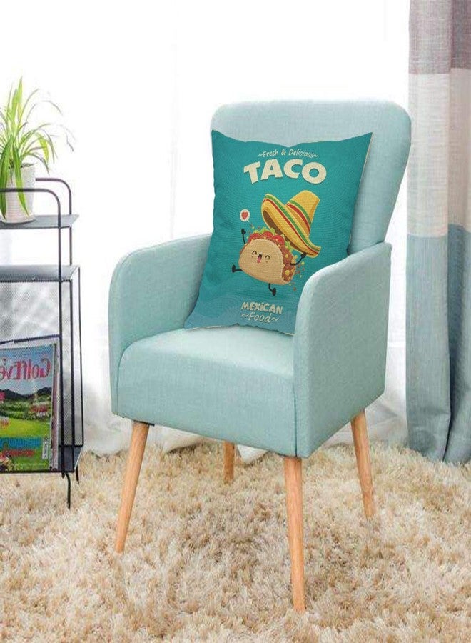 AOYEGO Mexican Food Taco Throw Pillow Cover Cute Funny Cartoon Tortilla Happy Beef Hat Pillow Case 18x18 Inch Decorative Cotton Linen Square Cushion for Home Couch Bed - Image 3