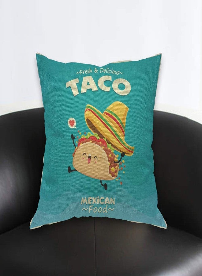 AOYEGO Mexican Food Taco Throw Pillow Cover Cute Funny Cartoon Tortilla Happy Beef Hat Pillow Case 18x18 Inch Decorative Cotton Linen Square Cushion for Home Couch Bed - Image 2