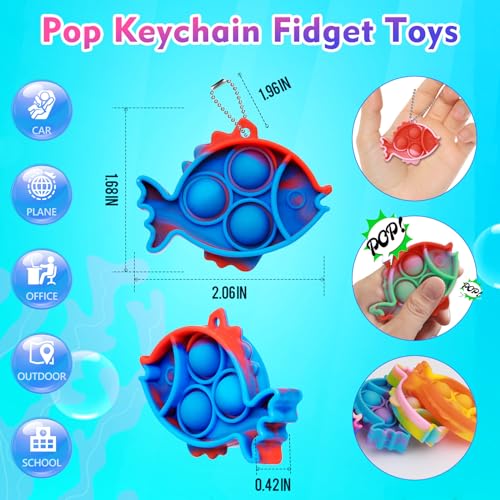 Genuvi Pop Fidget Toys Bulk Its Party Favors for Kids 30 PCS Cute Fish Mini Pop Keychain It Sensory Fidget Toy Pack Fidgets for Classroom Prizes for Students Kids Carnival Prizes Birthday Goodie Bag Stuffers - Image 5