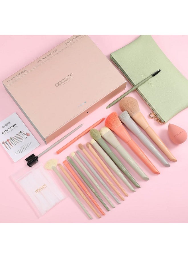 docolor - Makeup Brushes Set 17Pcs Morandi Makeup Brushes With Makeup Bag And Makeup Sponge And Brush Protector Professional Face Powder Foundation Eye Shadow Concealers Brush Kit Gift Box - Image 1