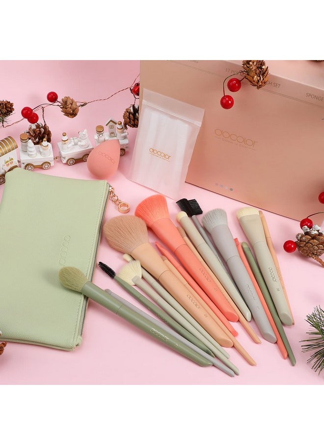 docolor - Makeup Brushes Set 17Pcs Morandi Makeup Brushes With Makeup Bag And Makeup Sponge And Brush Protector Professional Face Powder Foundation Eye Shadow Concealers Brush Kit Gift Box - Image 1