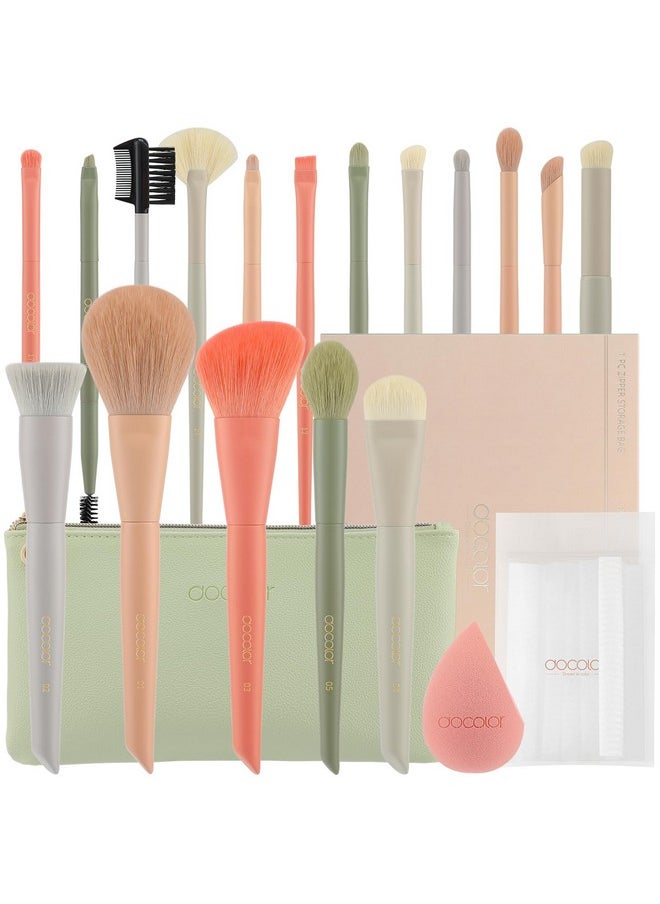 docolor - Makeup Brushes Set 17Pcs Morandi Makeup Brushes With Makeup Bag And Makeup Sponge And Brush Protector Professional Face Powder Foundation Eye Shadow Concealers Brush Kit Gift Box - Image 1