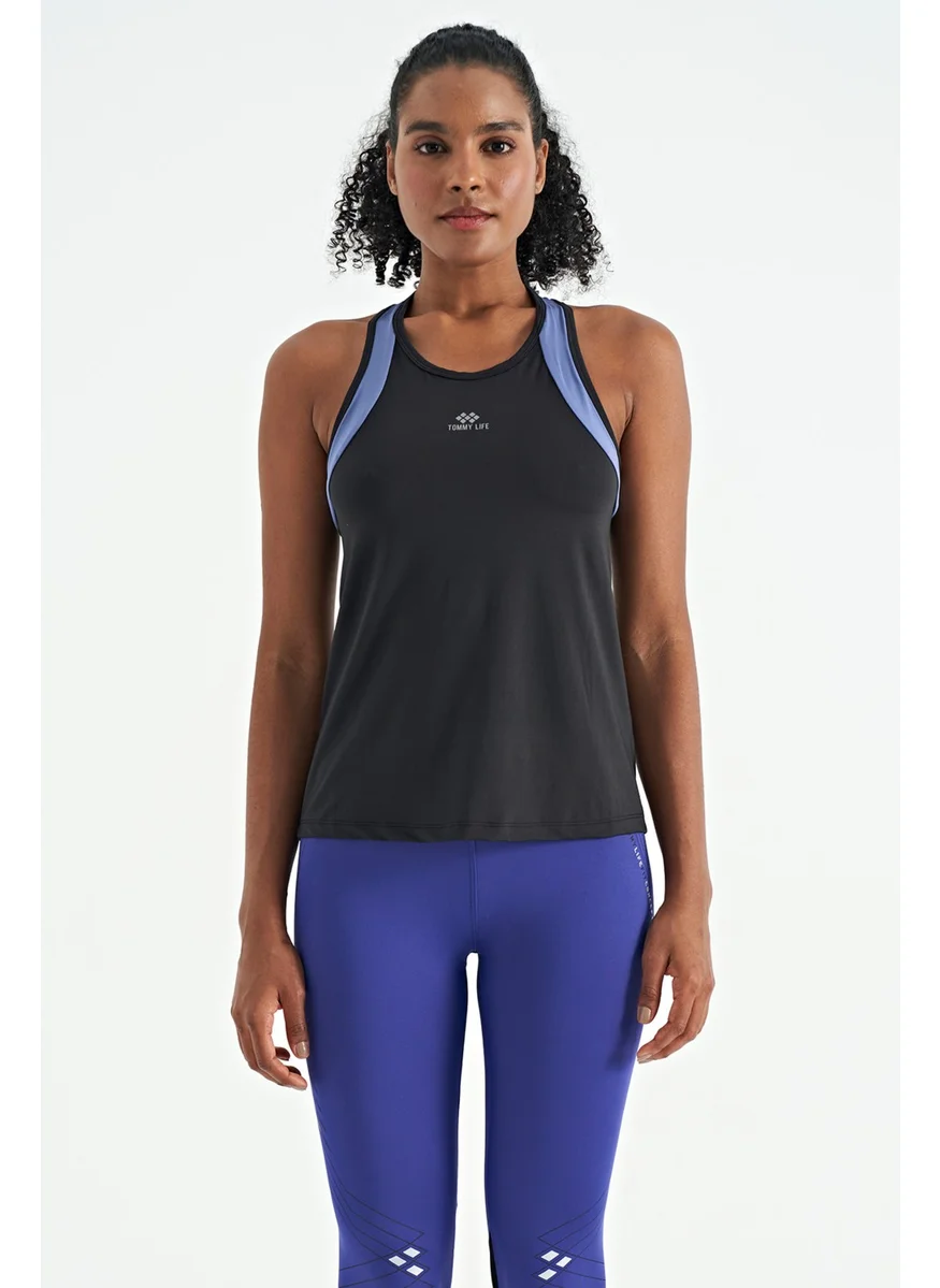 تومي لايف Black Back Color Detailed Logo Printed Standard Size Women's Sports Tank - 97257
