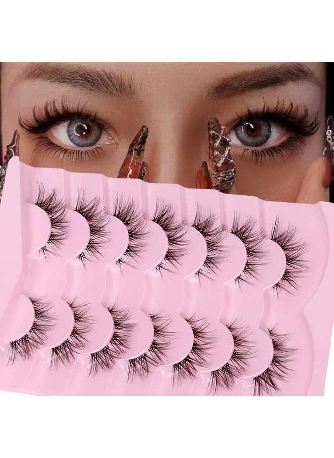DSLONG - Cat Eye Lashes Natural Look Manga Lashes Clear Band False Eyelashes Look Like Lash Extension 12Mm Fluffy Wispy Short Fake Eyelashes 7 Pairs Fox Eye Natural Lashes (Cb01) - Image 1