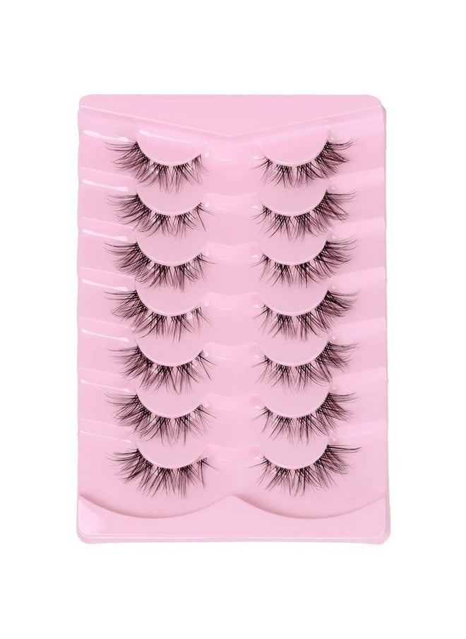 DSLONG - Cat Eye Lashes Natural Look Manga Lashes Clear Band False Eyelashes Look Like Lash Extension 12Mm Fluffy Wispy Short Fake Eyelashes 7 Pairs Fox Eye Natural Lashes (Cb01) - Image 1