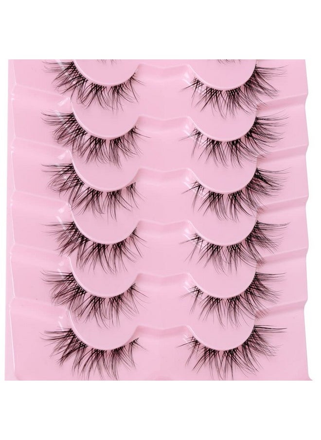 DSLONG - Cat Eye Lashes Natural Look Manga Lashes Clear Band False Eyelashes Look Like Lash Extension 12Mm Fluffy Wispy Short Fake Eyelashes 7 Pairs Fox Eye Natural Lashes (Cb01) - Image 1