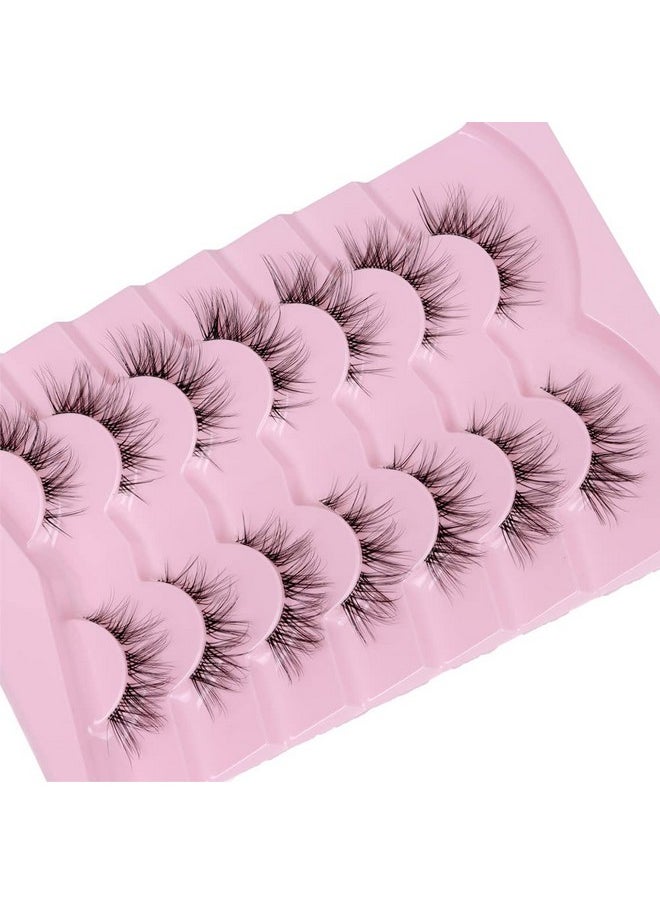 DSLONG - Cat Eye Lashes Natural Look Manga Lashes Clear Band False Eyelashes Look Like Lash Extension 12Mm Fluffy Wispy Short Fake Eyelashes 7 Pairs Fox Eye Natural Lashes (Cb01) - Image 1