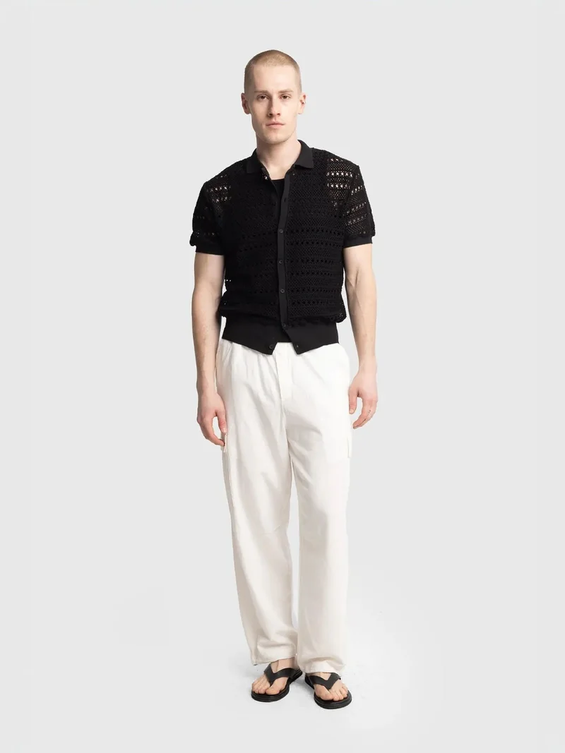 جيستو GIESTO Textured Knit Polo Collar Shirt with Button Closure