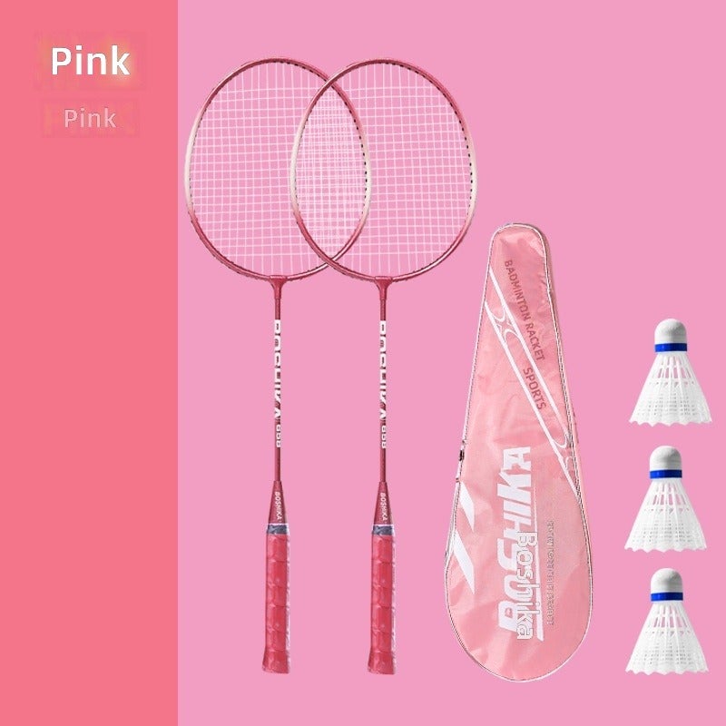 BOSHIKA Beginner's Badminton Racket Set for Kids and Adults - Iron Alloy, 50 Pieces - Set 658 Sakura Pink Racket