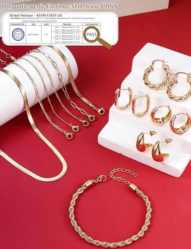 YADOCA 8/9/11 Pcs Gold Jewelry Set for Women Dainty 14k Gold Plated Chunky Hoop Earrings Bracelets Stack Herringbone Necklace Fashion Costume Accessories Women's Jewelry Set - Image 5