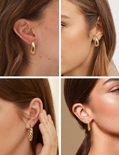 YADOCA 8/9/11 Pcs Gold Jewelry Set for Women Dainty 14k Gold Plated Chunky Hoop Earrings Bracelets Stack Herringbone Necklace Fashion Costume Accessories Women's Jewelry Set - Image 4