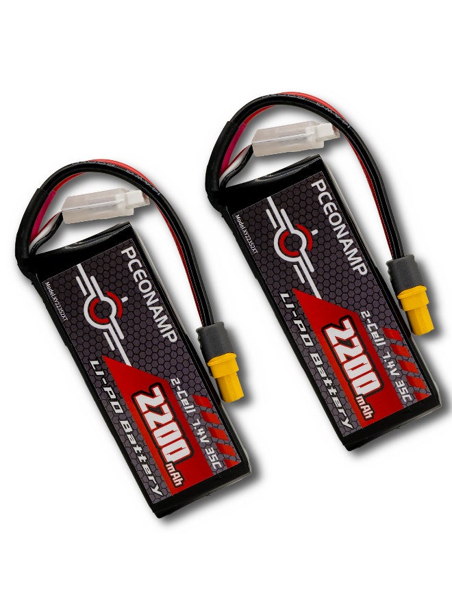 بيسيونأمب 7.4V 2S Lipo بطارية 2200mAh 2S 35C مع XT60 بوس قابل للشحن بطارية RC مناسبة ل 1/16 سلاش RC سيارة RC شاحنة RC طائرة هليكوبتر رباعية طائرة بدون طيار RC قارب سباق نموذج - Image 1