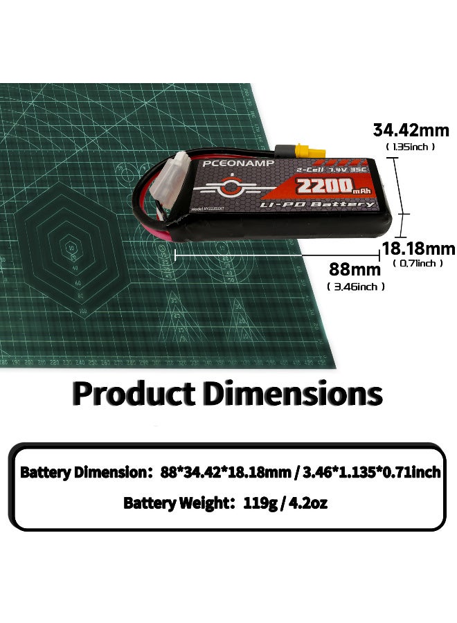 بيسيونأمب 7.4V 2S Lipo بطارية 2200mAh 2S 35C مع XT60 بوس قابل للشحن بطارية RC مناسبة ل 1/16 سلاش RC سيارة RC شاحنة RC طائرة هليكوبتر رباعية طائرة بدون طيار RC قارب سباق نموذج - Image 2