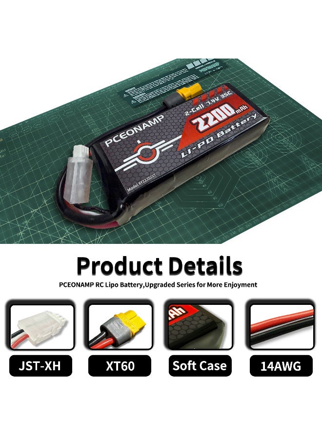 بيسيونأمب 7.4V 2S Lipo بطارية 2200mAh 2S 35C مع XT60 بوس قابل للشحن بطارية RC مناسبة ل 1/16 سلاش RC سيارة RC شاحنة RC طائرة هليكوبتر رباعية طائرة بدون طيار RC قارب سباق نموذج - Image 3