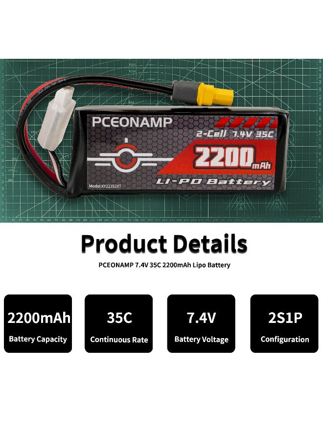 بيسيونأمب 7.4V 2S Lipo بطارية 2200mAh 2S 35C مع XT60 بوس قابل للشحن بطارية RC مناسبة ل 1/16 سلاش RC سيارة RC شاحنة RC طائرة هليكوبتر رباعية طائرة بدون طيار RC قارب سباق نموذج - Image 4