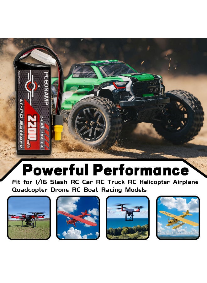 بيسيونأمب 7.4V 2S Lipo بطارية 2200mAh 2S 35C مع XT60 بوس قابل للشحن بطارية RC مناسبة ل 1/16 سلاش RC سيارة RC شاحنة RC طائرة هليكوبتر رباعية طائرة بدون طيار RC قارب سباق نموذج - Image 5