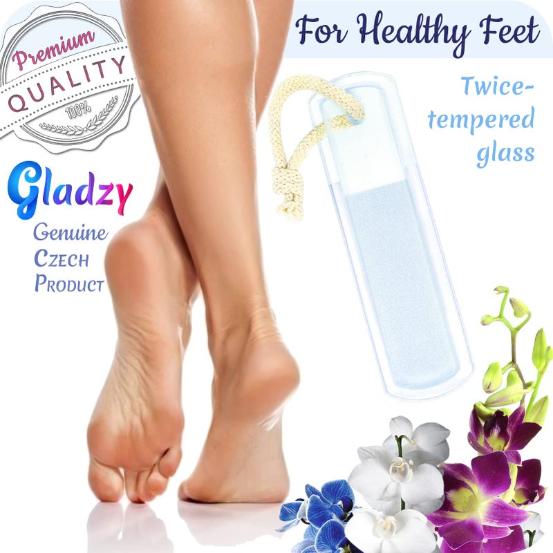 GLADZY Czech Glass Foot File Callus Remover â€“ Double Sided Etched, Different Grit Coarse & Fine Surfaces for Hard Skin & Cracked Heels, Professional Pedicure Tool, Washable Reusable, Made in EU - Image 3