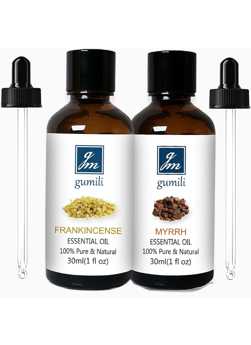 gm gumili Frankincense and Myrrh Essential Oil, 100% Pure Undiluted Essential Oil for Skin, Hair, Aromatherapy - 1 oz (Pack of 2) 