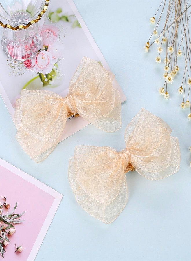 ZOLYCO Large Big 6 Inch Organza Double Hair Bow Clip Party Alligator Mesh Hair Accessories for Women Teens Girls Kids 2 Pcs (Champagne) - Image 4