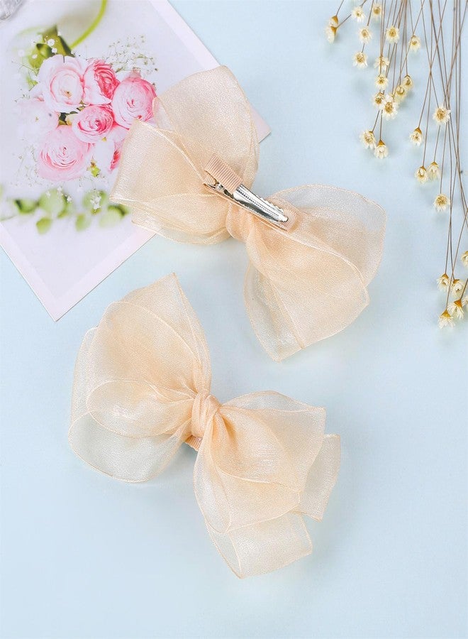 ZOLYCO Large Big 6 Inch Organza Double Hair Bow Clip Party Alligator Mesh Hair Accessories for Women Teens Girls Kids 2 Pcs (Champagne) - Image 5