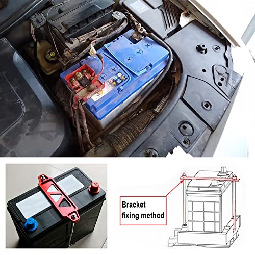 Young Dance Battery Hold Down Bracket, Aluminum Alloy Battery Tie Down Bracket, Battery Tray for Car Battery Mount Bracket Hold Lock Accessories, Car Battery Lock Down- with 10in J Bolts (Red) - Image 4