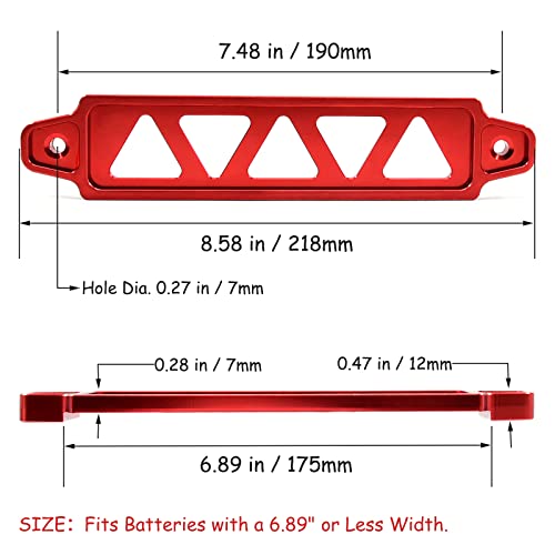 Young Dance Battery Hold Down Bracket, Aluminum Alloy Battery Tie Down Bracket, Battery Tray for Car Battery Mount Bracket Hold Lock Accessories, Car Battery Lock Down- with 10in J Bolts (Red) - Image 2