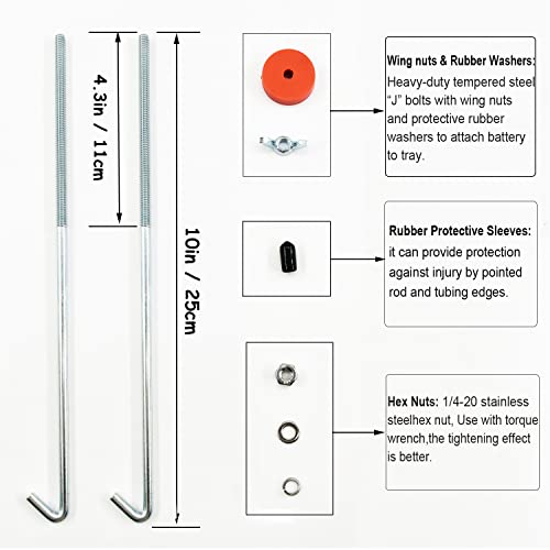 Young Dance Battery Hold Down Bracket, Aluminum Alloy Battery Tie Down Bracket, Battery Tray for Car Battery Mount Bracket Hold Lock Accessories, Car Battery Lock Down- with 10in J Bolts (Red) - Image 3