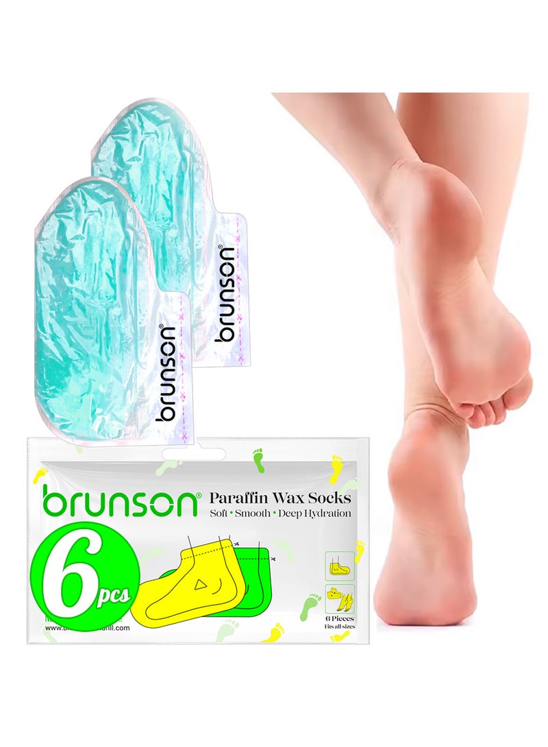 brunson جوارب شمع البارافين القابلة للاستخدام مرة واحدة من برونسون للعناية بالقدمين، جوارب ترطيب سبا للقدمين للشفاء من الكعوب المتشققة والجلد الجاف، 6 قطع - Image 1
